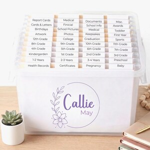 School Keepsake Decals, Kids Memory Box Stickers, Photo Storage Bin Labels, Milestone Tote Decals, DIY Kit, Shower Gift, Personalized Name