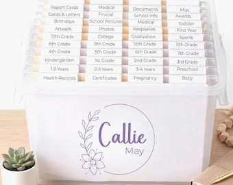 School Keepsake Decals, Kids Memory Box Stickers, Photo Storage Bin Labels, Milestone Tote Decals, DIY Kit, Shower Gift, Personalized Name