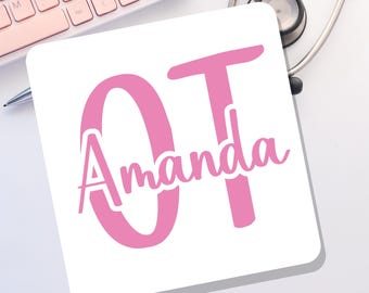 Personalized OT Name Decal, Custom Name Occupational Therapist Decal, Pink OT Laptop Sticker, Custom Name Water Bottle Decal,