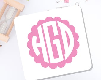 Custom Scalloped Monogram Vinyl Decal Personalized Name Sticker for Laptop Tumbler Car Window Water Bottle Custom Initial Vinyl Label Gift
