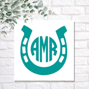Horseshoe Monogram Decal, Personalized Horse Sticker, Car Window Equine Sticker, Showmanship, English Horse, Stall Monogram