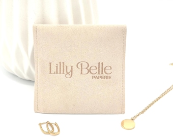 Engraved Custom Logo Jewelry Pouch • Engraved Microfiber Travel Necklace Bag • Branded Logo Gift Box for Her • Bulk Company Store Order