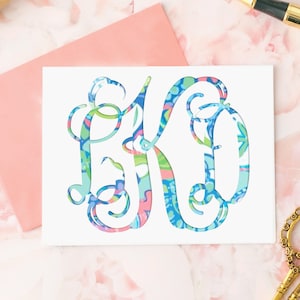 Custom Vine Monogram Decal Sticker, Personalized Initials Vinyl Decal, Floral Stickers, Car Window Label, Teal and Coral Labels