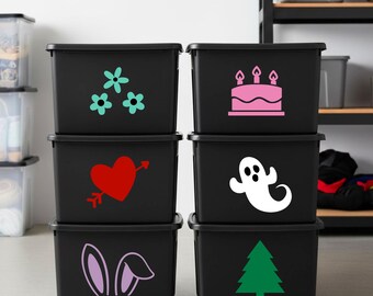 Storage Bin Decals, Holiday Storage Bin Stickers, Home Organization Labels, Valentine' s Day Stickers for Storage Totes, Seasonal Containers