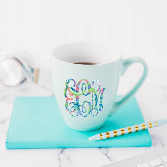 Patterned monogram decal,  patterned vinyl tumbler sticker, water bottle sticker, Personalized Coffee Cup