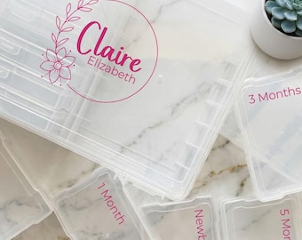 Personalized Photo Storage Keeper Bin Labels, Kids Memory Box Decals, Milestone Box decals, Photo box labels, Baby Picture Organizer labels