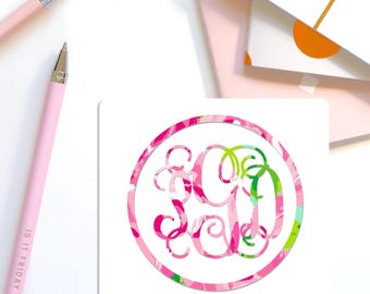 Patterned Vinyl Decal Sticker, Personalized Vine Monogram Initials Sticker, College Bound Necessities, Computer Monogram, Vine Sticker,