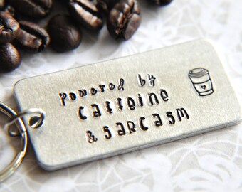 Caffeine & Sarcasm Coffee Keychain - Funny Barista Gift