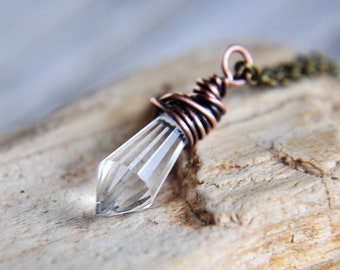 Crystal Necklace, Copper, Wire Wrapped Pendant, Crystal Jewelry, Gift for Mom, Best Friend Gift