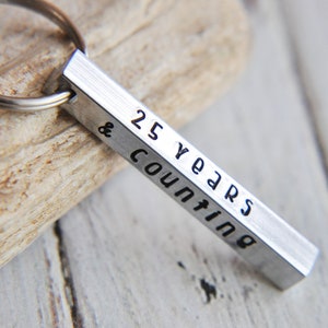 Personalized Keychain, Custom Key Chain, 25 Year Anniversary Gifts for Couples