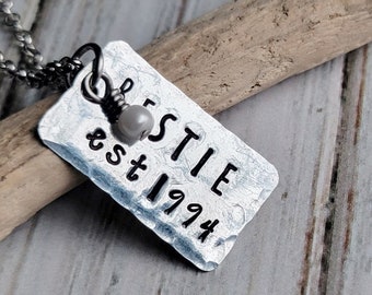 Personalized Friend Necklace, Hand Stamped Steel Tag