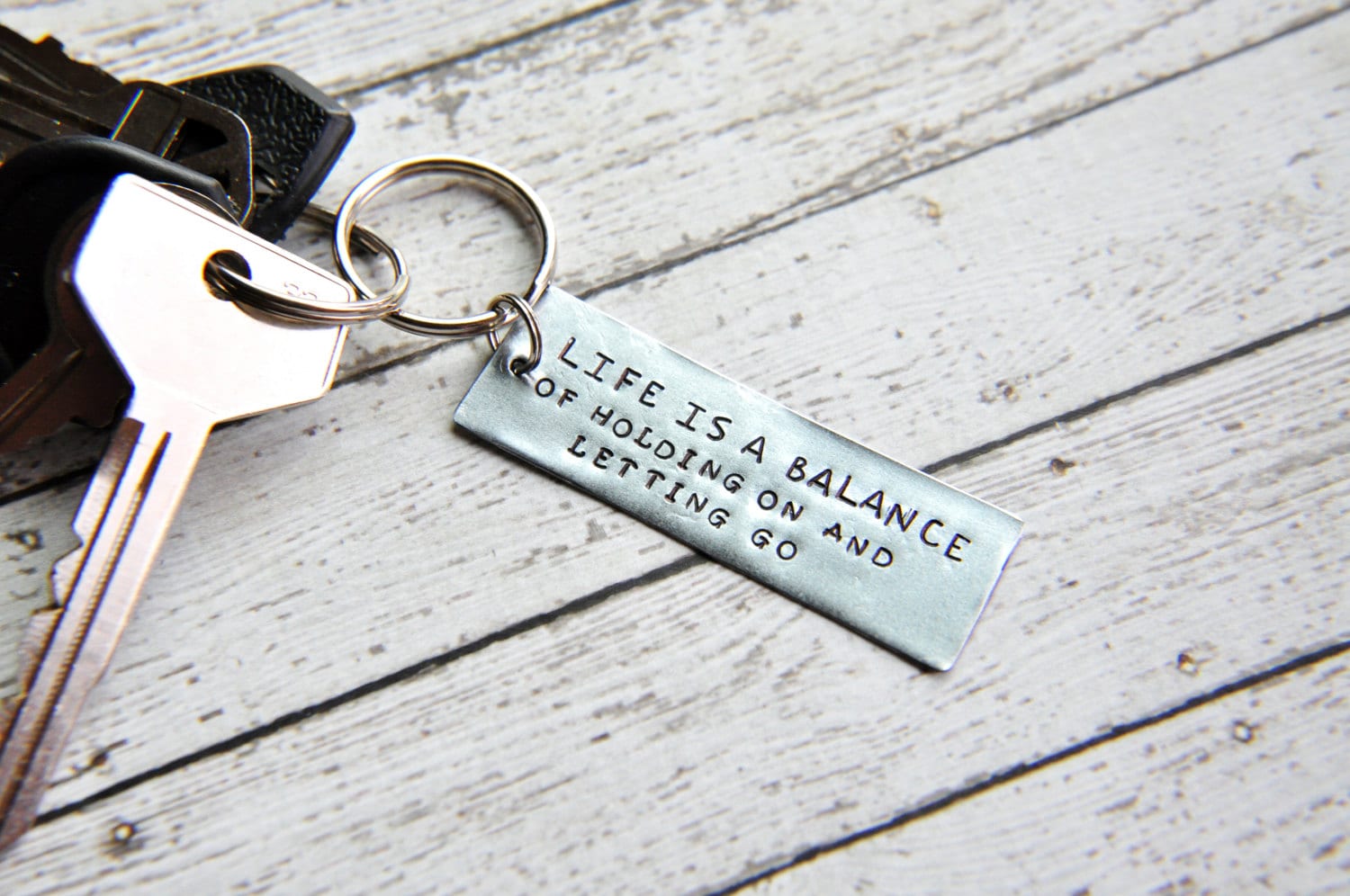 Life Keychain Hand Stamped Keychain Motivational Quotes Etsy