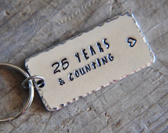 Anniversary Keychain, 25th Anniversary Gift, Anniversary Gifts, Gift for Husband, Gift for Wife