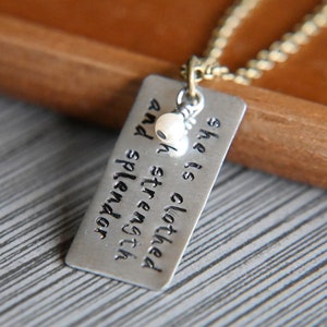 Scripture Jewelry - Christian Gifts - She is Clothed with Strength - Christian Jewelry - Gift for Mom - Proverbs 31 25 - JW Gifts