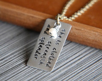 Scripture Jewelry - Christian Gifts - She is Clothed with Strength - Christian Jewelry - Gift for Mom - Proverbs 31 25 - JW Gifts