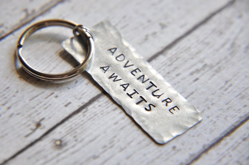 Travel Keychain Adventure Awaits Keychain Hand Stamped Etsy