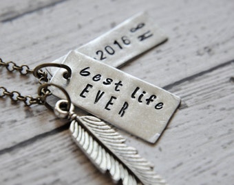 Best Life Ever Necklace - Custom Baptism Gift - Personalized Gift - Remembrance Gifts - Feather Necklace - Best Friend Gift - JW Gifts