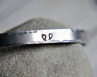 Double Heart Cuff Bracelet - Couples Bracelet - Hand Stamped Cuff - Couples Gift Idea