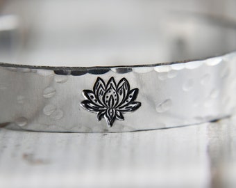 Cuff Bracelet, Lotus Bracelet, Flower, Minimalist Jewelry, Gift for Mom, Best Friend Gift