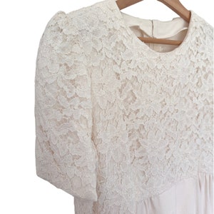 Vintage 80s/90s victorian high neck baby doll lace midi dress cream minimal wedding