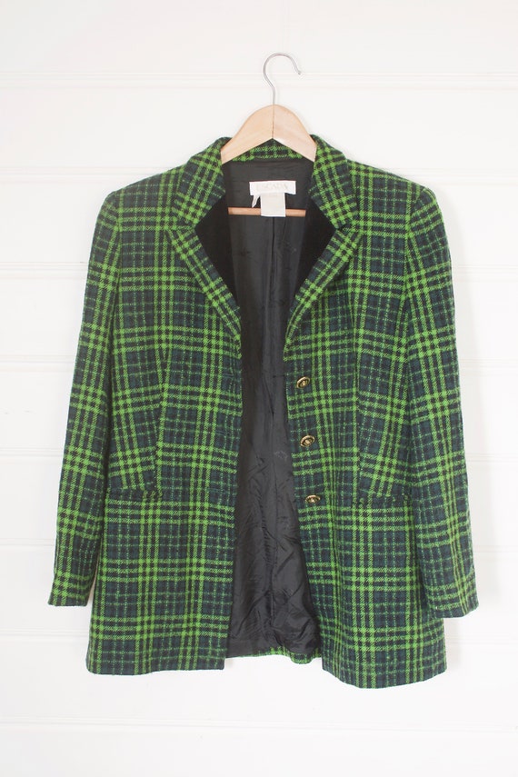 Vintage 90s ESCADA green tweed check oversized bla