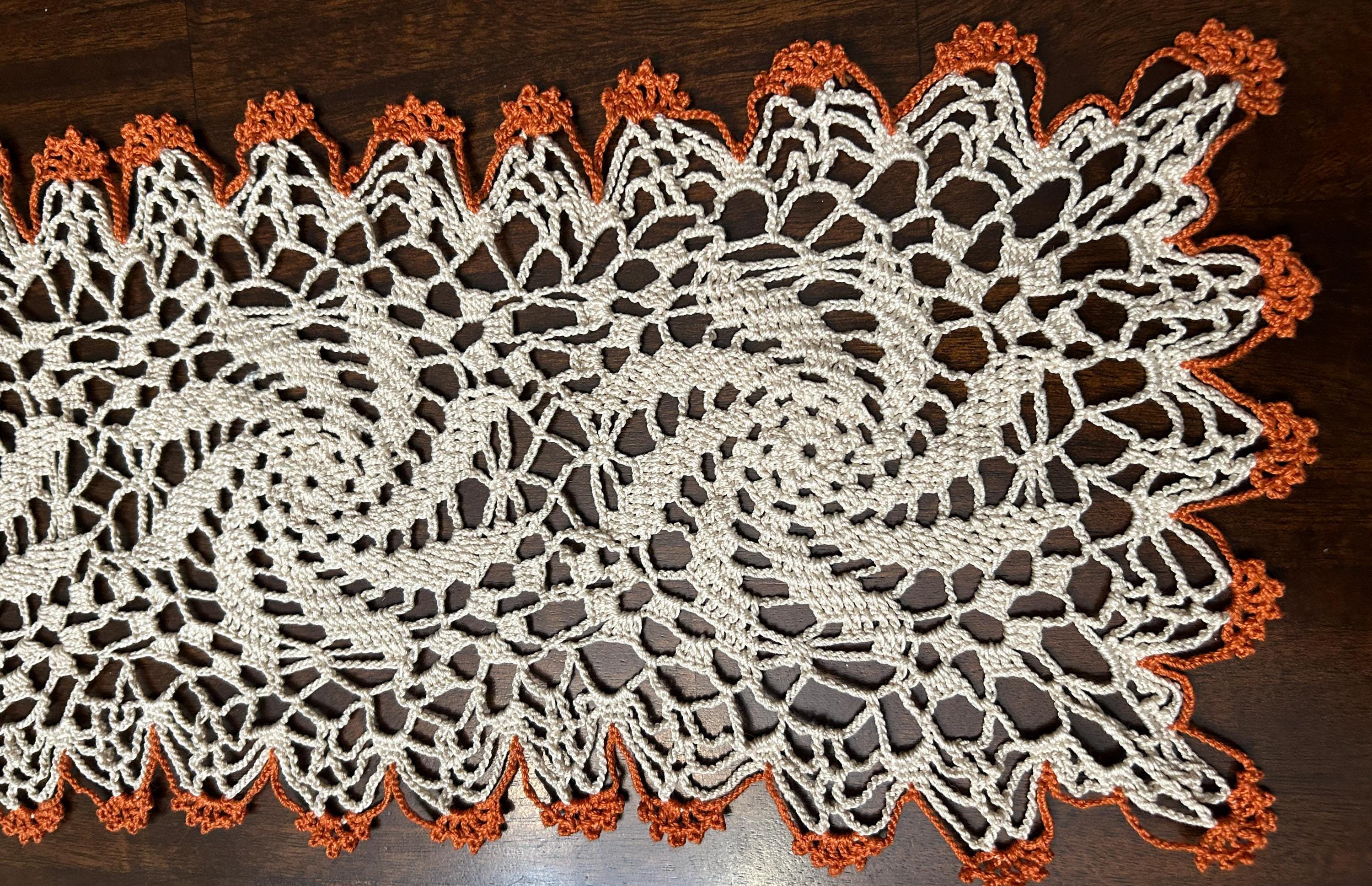 Rectangular Doily Patterns Handmade Crochet Ecru Rectangular Doily With Papaya Border - Pinwheel ...