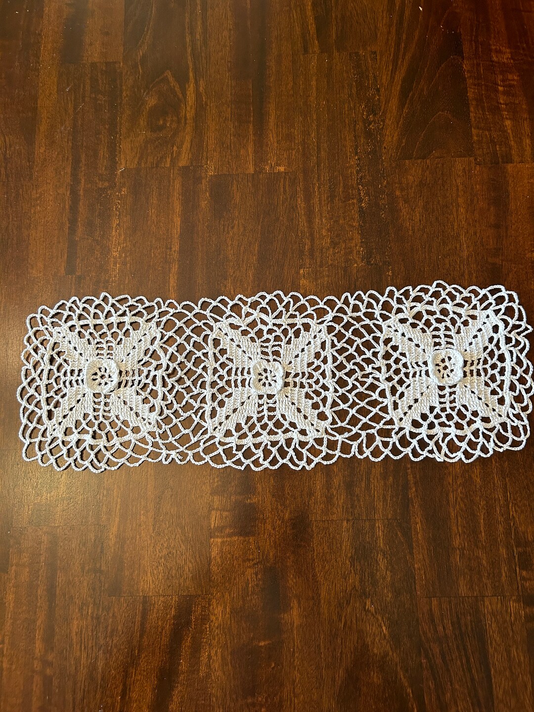 Handmade Crochet White Rectangular Doily With Flower and Leaf Inserts ...