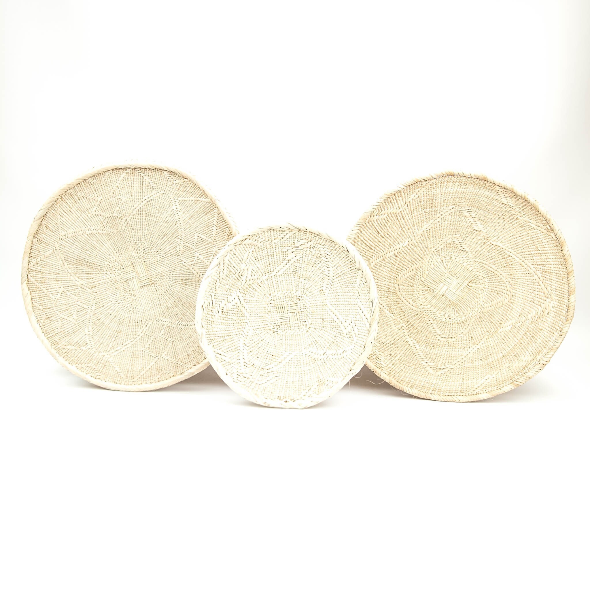 Lot de 3 Paniers Binga/Tonga Déco Murale Déco Bohème Wabi Sabi Panier Mural Lot Paniers Beige Nature