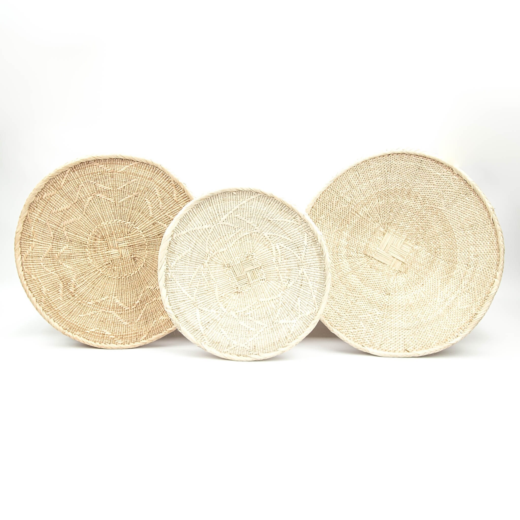 3 Paniers Binga/3 Tonga Déco Murale Boho Decoration Panier Africain Lot de Paniers Naturels(30-34 cm