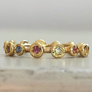 Solid Gold Sapphire Ring, Eternity Band, Multi Color Sapphire, Gold Stacking band, Sapphire Engagement Ring image 3