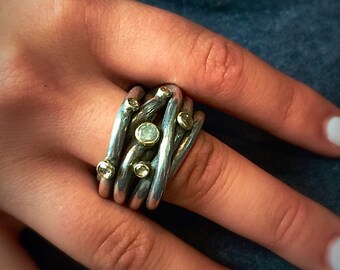 Diamond stacking rings Silver stacking rings Pure gold with | Etsy