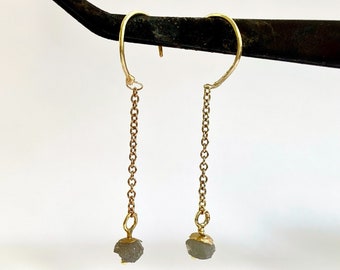 Diamond long thread earrings / Raw diamond dangling earrings /Dangling  raw diamond thread  earrings / Alternative diamond earrings
