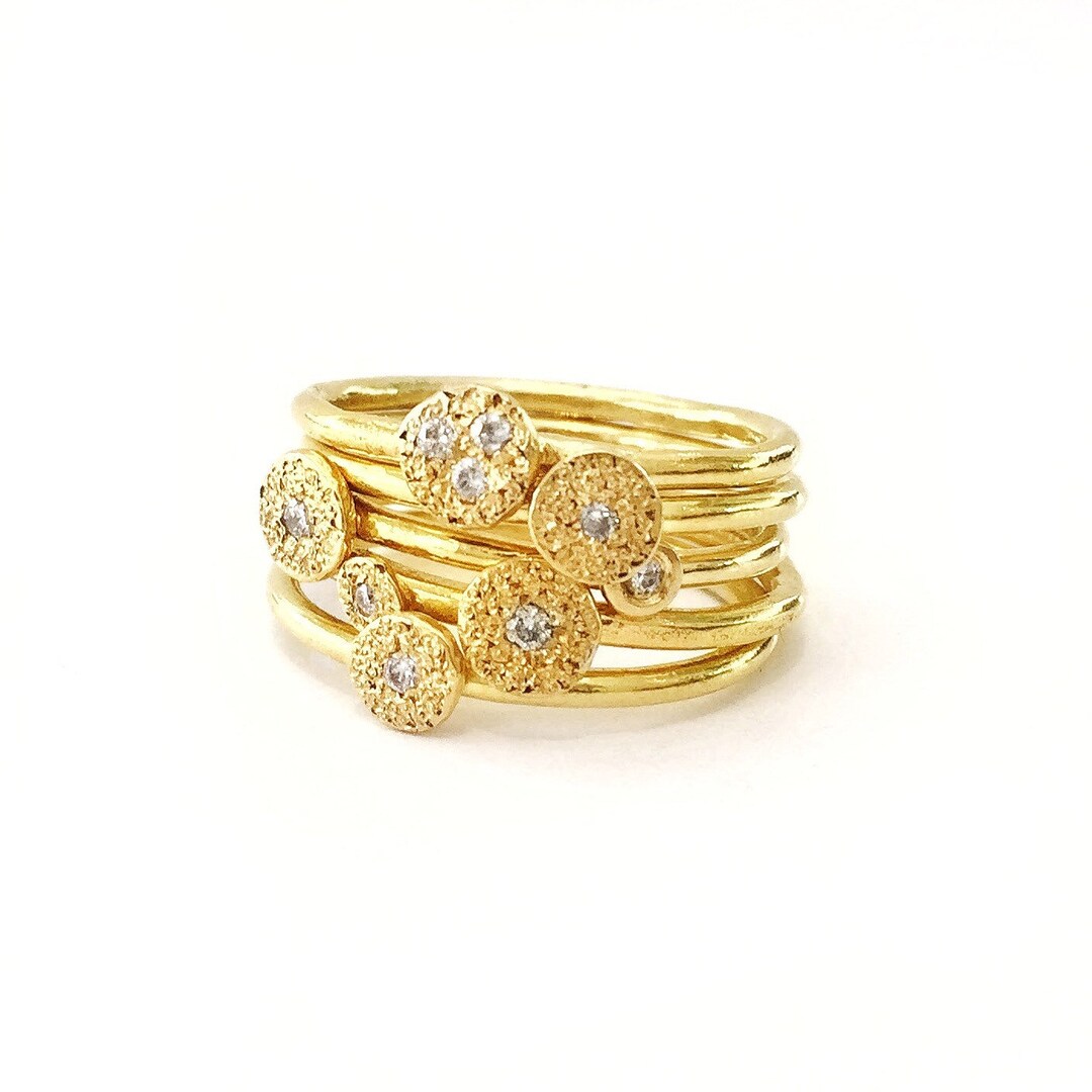 Diamond Ring Stack, 18k Solid Gold Diamond Rings, Simple Diamond Ring