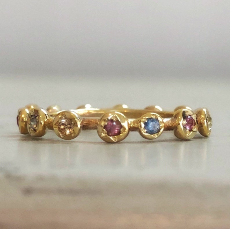 Solid Gold Sapphire Ring, Eternity Band, Multi Color Sapphire, Gold Stacking band, Sapphire Engagement Ring image 7