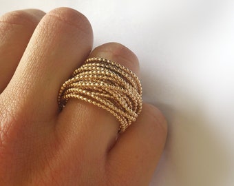 Gold Ball Beaded Ring, Gold Wrap Bubble Ring, Gold Infinity Band, Gold Ball Ring, Wide Wrap Ring, Unisex Gold Band