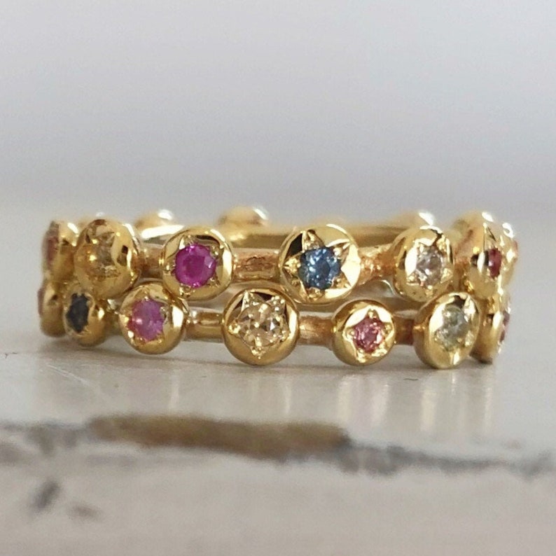 Solid Gold Sapphire Ring, Eternity Band, Multi Color Sapphire, Gold Stacking band, Sapphire Engagement Ring image 6