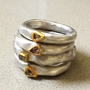 Diamond Stacking Rings, Silver Stacking Rings, 24K Gold, Raw Diamonds ...