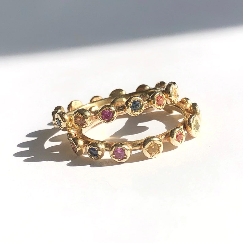 Solid Gold Sapphire Ring, Eternity Band, Multi Color Sapphire, Gold Stacking band, Sapphire Engagement Ring image 2