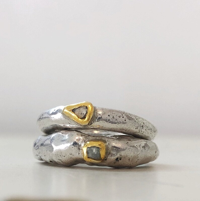Diamond Stacking Rings, Silver Stacking Rings, 24K Gold, Raw Diamonds ...