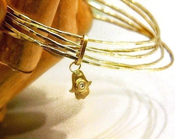 Juego de pulseras de amuletos de oro, pulseras de amuletos de diamantes, amuletos de hamsa de oro, pulseras de diamantes de oro, pulseras de amuletos