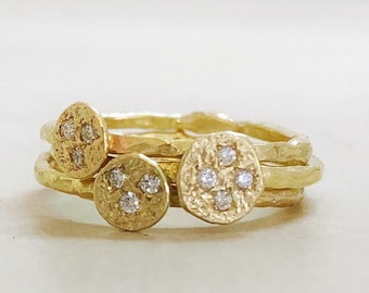 Diamond Ring Stack, 18k Solid Gold Diamond Rings