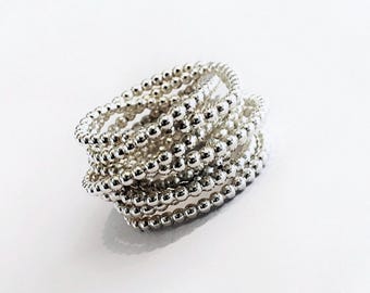 Silver Wrap Ring, Beaded Silver Wire, Infinity Silver Ring, Silver Wedding Band, Silver Infinity Wrap Ring, Unisex Ring