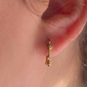 Diamond hoop earrings / Champagne diamond earrings / Small diamond hoops / Organic diamond hoops / Hand made artisan gold hoops image 6