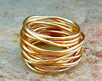 Gold Wrap Ring,Wide Band Ring, Gold Infinity Band, Bridal Ring, Gold Wire Wrap Ring, Alternative Wedding Band, Unisex Gold Band