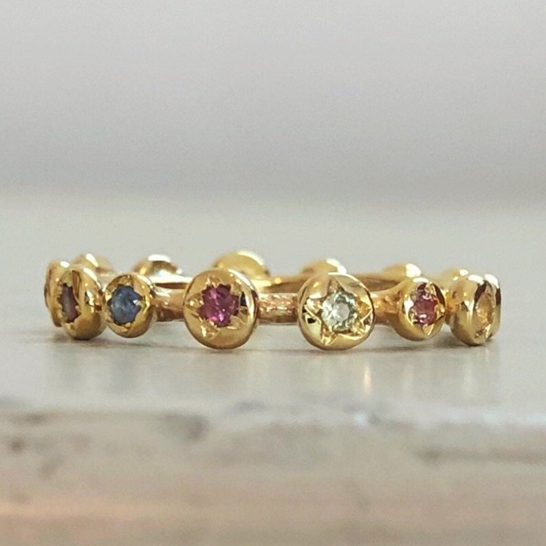 Solid Gold Sapphire Ring, Eternity Band, Multi Color Sapphire, Gold Stacking band, Sapphire Engagement Ring image 3