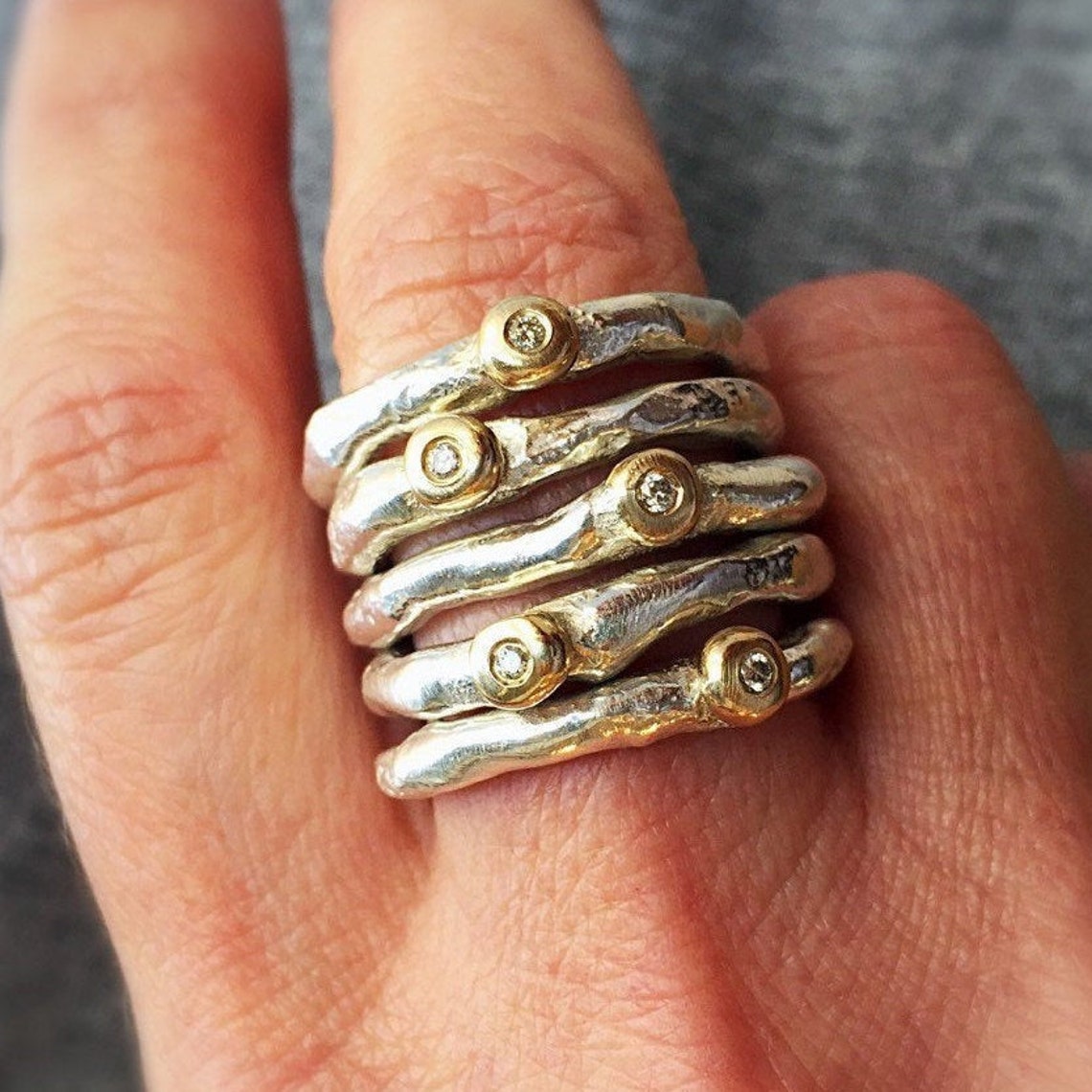 Diamond Stacking Rings, Hand Made Stack of Silver and Diamond Rings ...