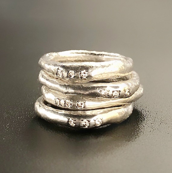 Sterling silver diamond stackable rings best sale