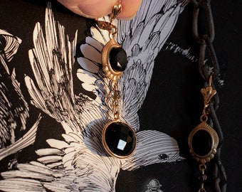 Persephone's Return (onyx, earrings, gold, brass, black)
