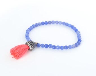 Pulsera de amatista con colgante de borla de medusas de circonia, regalo para ella, regalo, pulsera de la suerte, pulsera de mujer, pulsera de cuentas