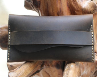 Cartera de cuero para teléfono de hombre, funda protectora para teléfono móvil, carteras de cuero delgadas y sencillas para hombre, tarjetero de cuero, juegos de postales, hecho a mano